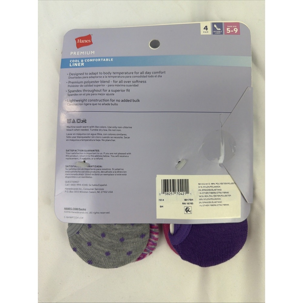 Hanes Womens X-Temp Cool & Comfortable Invisible Liner, Shoe Size 5-9, 4 pairs - Picture 2 of 3
